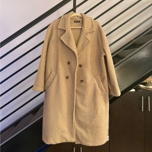 Women's Tan Double-Breasted Teddy Coat